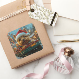 Pegatina Cuadrada Navidades australianos de montaña rusa de perros