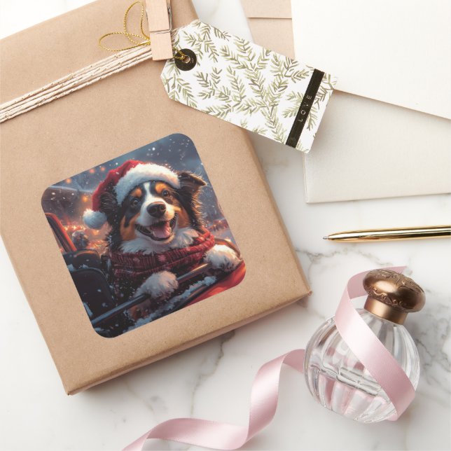 Pegatina Cuadrada Navidades australianos de montaña rusa de perros K (Regalar)