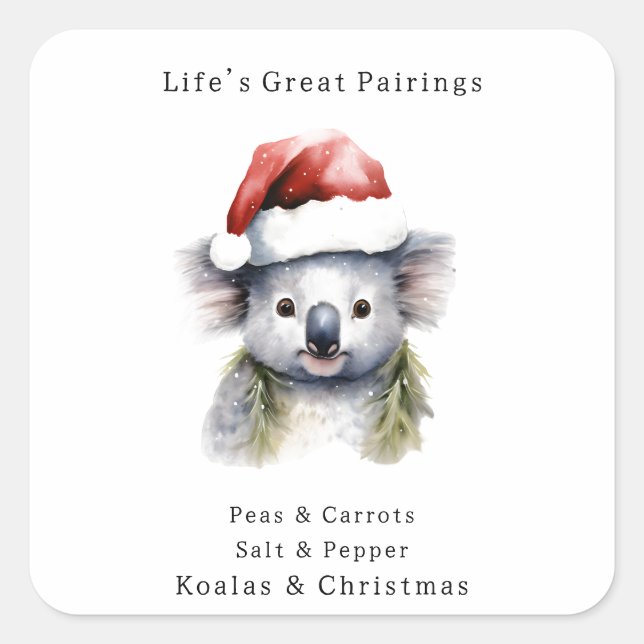 Pegatina Cuadrada Navidades australianos Koala (Anverso)