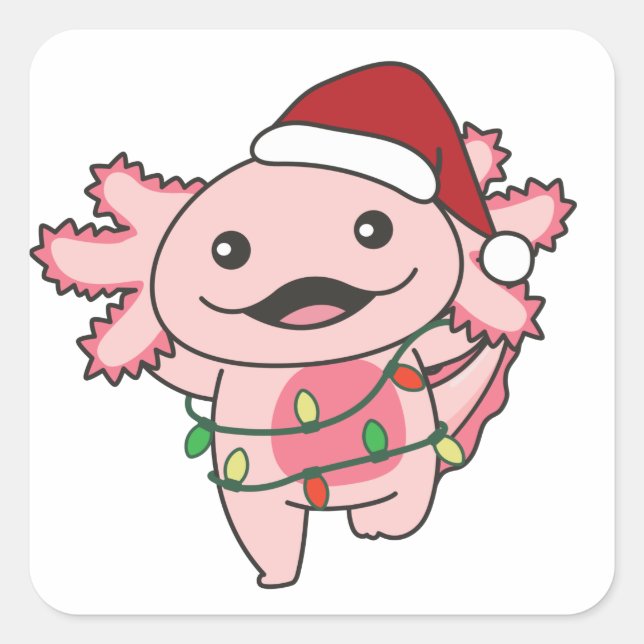 Pegatina Cuadrada Navidades Axolotl Animales de Invierno Axolotls Sq (Anverso)