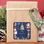 Pegatina Cuadrada Navidades Azules de la Marina Santa Elf Snowman Gi<br><div class="desc">Etiquetas festivas de adhesivo de Navidad. Personalizarlos con su propia redacción. c) Somerset Fine Paperie</div>