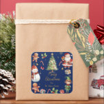 Pegatina Cuadrada Navidades Azules de la Marina Santa Elf Snowman Gi<br><div class="desc">Etiquetas festivas de adhesivo de Navidad. Personalizarlos con su propia redacción. c) Somerset Fine Paperie</div>