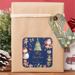 Pegatina Cuadrada Navidades Azules de la Marina Santa Elf Snowman Gi