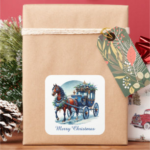 Pegatina Cuadrada Navidades azules festivos personalizable buggy
