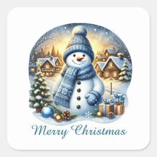 Pegatina Cuadrada Navidades azules festivos personalizable snowman