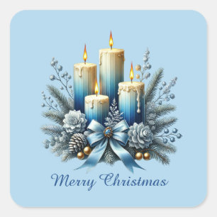 Pegatina Cuadrada Navidades azules festivos personalizable velas