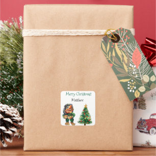 Pegatina Cuadrada Navidades baratos en trolls y luz de árbol