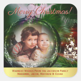Pegatina Cuadrada Navidades Bauble Photo Frame Holiday