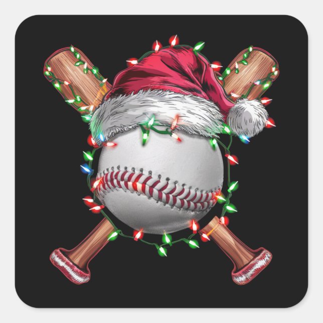 Pegatina Cuadrada Navidades Béisbol Santa Sports Navidad (Anverso)