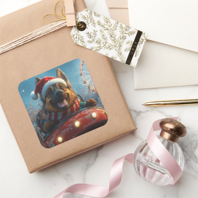 Pegatina Cuadrada Navidades belgas de montaña rusa de perros pastore (Regalar)