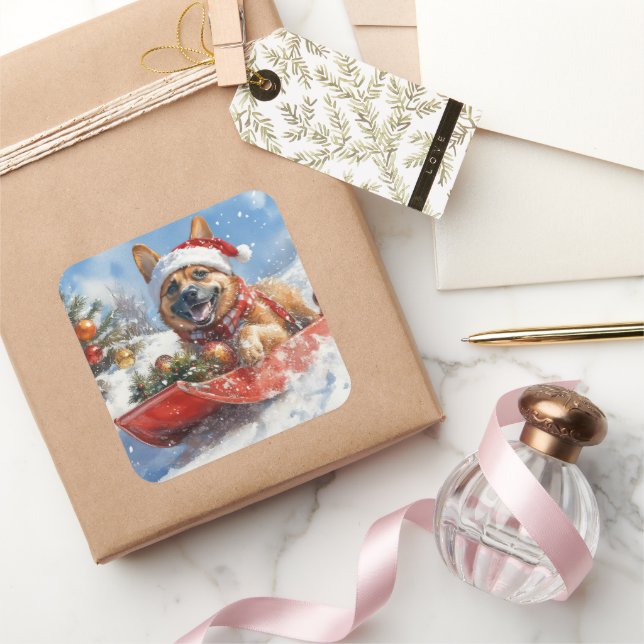 Pegatina Cuadrada Navidades belgas maliníes en escaramuza dejan que  (Regalar)