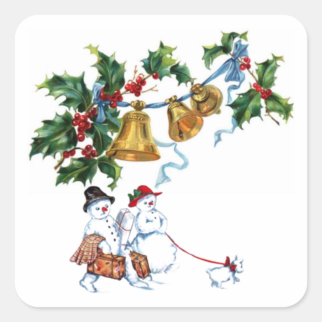 Pegatina Cuadrada Navidades Bells Y Holly (Anverso)