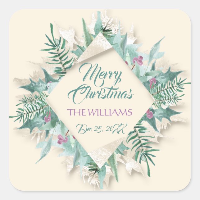 Pegatina Cuadrada Navidades Belly de Merry preparan vacaciones marfi (Anverso)