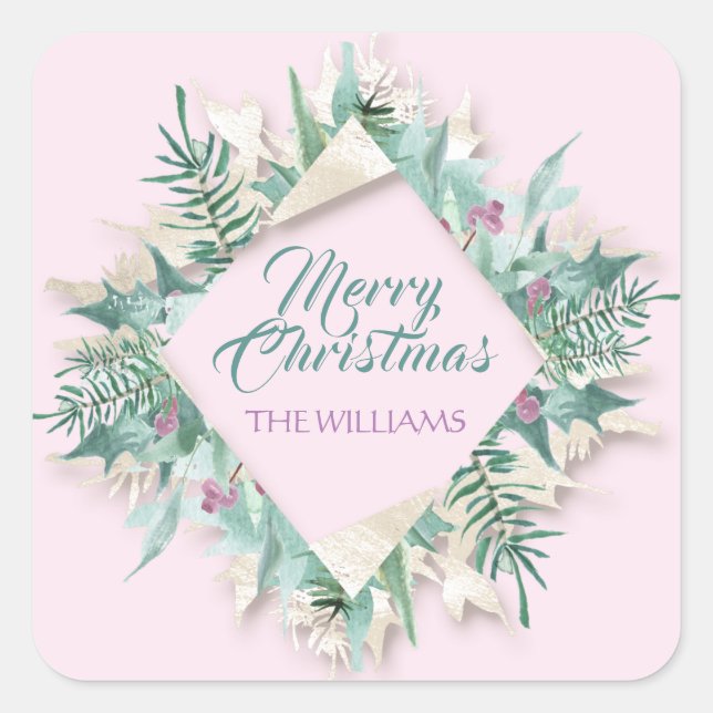 Pegatina Cuadrada Navidades Belly Feliz feriado Diamante Rosa (Anverso)