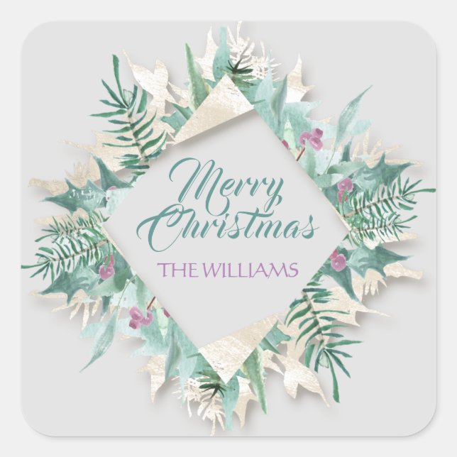 Pegatina Cuadrada Navidades Belly Feliz Navidad Gris Diamante (Anverso)