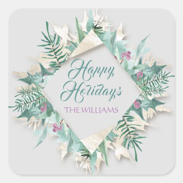 Pegatina Cuadrada Navidades Belly Feliz Navidad Verde azulado Gris (Anverso)