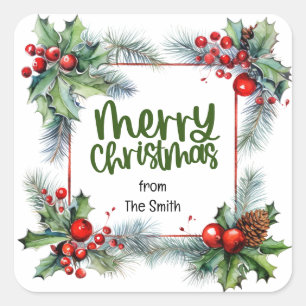 Pegatina Cuadrada Navidades Bendición wreath cálidos deseos amor paz