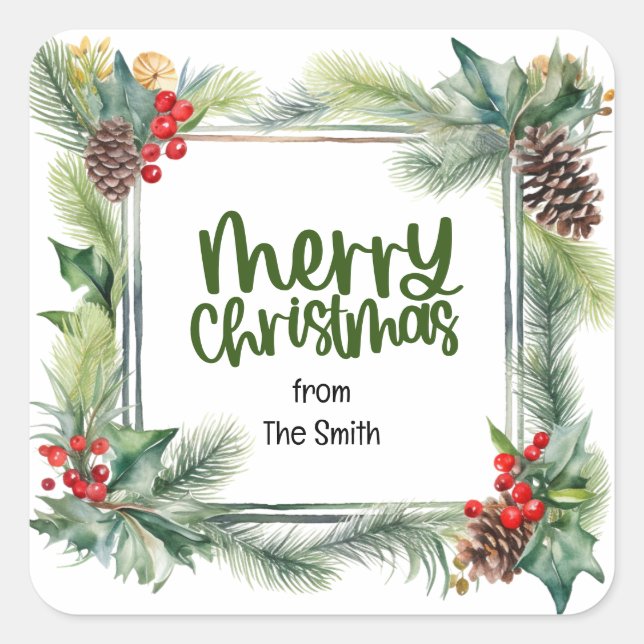 Pegatina Cuadrada Navidades Bendición wreath cálidos deseos amor paz (Anverso)