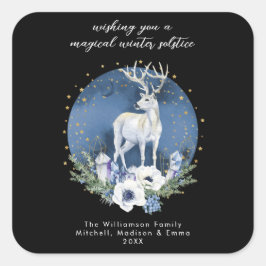 Pegatina Cuadrada Navidades blancos azules de ciervo de vacaciones d