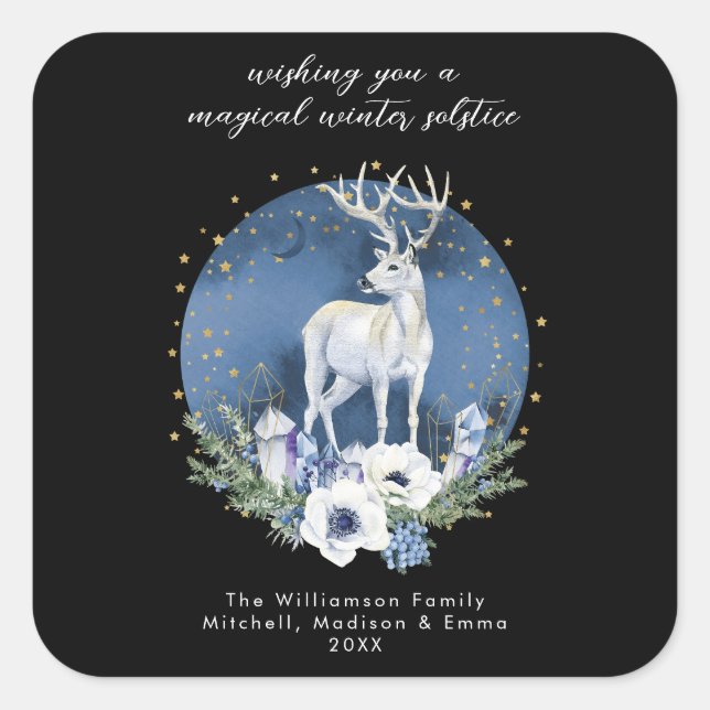 Pegatina Cuadrada Navidades blancos azules de ciervo de vacaciones d (Anverso)