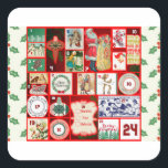 Pegatina Cuadrada Navidades bloquean cuadrados de Ilustracion<br><div class="desc">Vintage Christmas Estos grandes ilustraciones vintage son rojos,  verdes y cristianos! Este ilustracion se basa en un calendario anticuado de Navidades para celebrar la temporada de Navidades.</div>