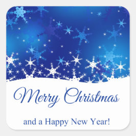 Pegatina Cuadrada Navidades Blue Winter Snowflakes