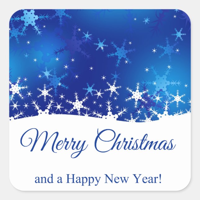 Pegatina Cuadrada Navidades Blue Winter Snowflakes (Anverso)