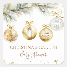 Pegatina Cuadrada Navidades Boho Merry Little Baby Shower