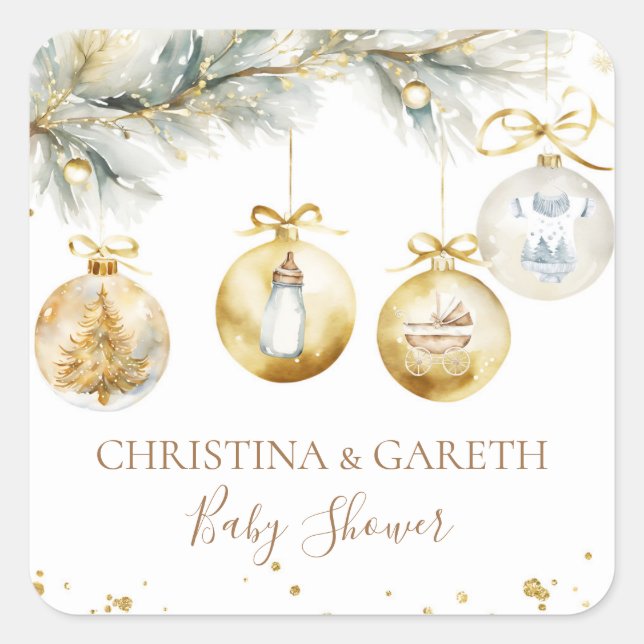 Pegatina Cuadrada Navidades Boho Merry Little Baby Shower (Anverso)