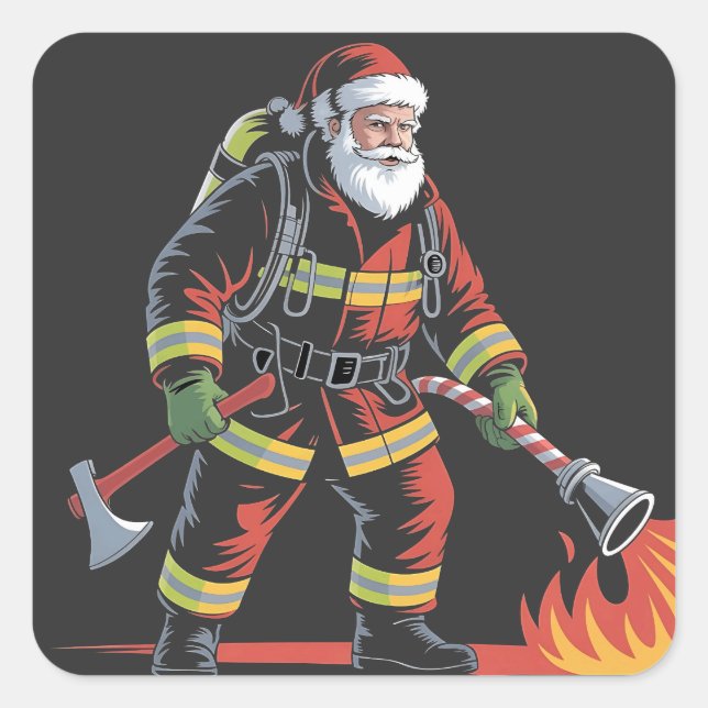 Pegatina Cuadrada Navidades bomberos anuncian XMas como un curioso S (Anverso)