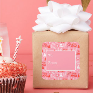 Pegatina Cuadrada Navidades botánicos de Merry Xmas Cute Rosa Retro