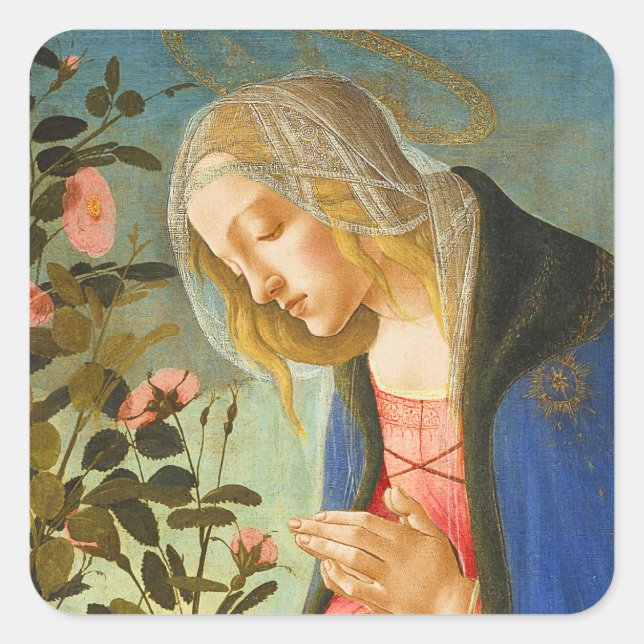 Pegatina Cuadrada Navidades Botticelli Madonna e Niño (Anverso)