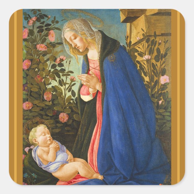 Pegatina Cuadrada Navidades Botticelli Madonna e Niño (Anverso)