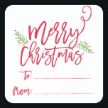 Pegatina Cuadrada Navidades brillantes y modernos guion de pincel Pe<br><div class="desc">Haga una declaración impresionante esta temporada navideña con este elegante pegatina de regalos que presenta "Feliz Navidad" en un tipo de letra de guión de broche. Comprar nuestra tienda online para más piezas en este diseño!</div>