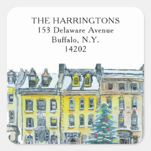 Pegatina Cuadrada Navidades Brownstone Golden Hand Drawn Address
