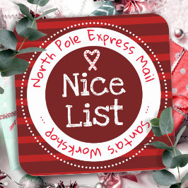 Pegatina Cuadrada Navidades Buena Lista de correo del Polo Norte