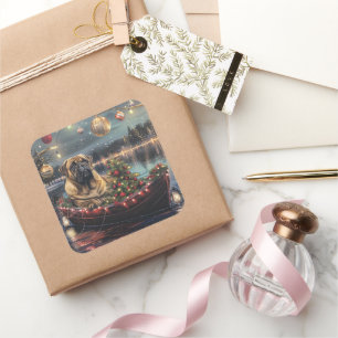 Pegatina Cuadrada Navidades Bullmastiff Voyage festivo