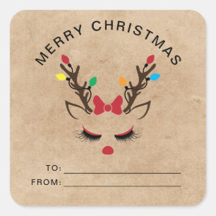 Pegatina Cuadrada Navidades burdeos renos Red Nose Face Classi