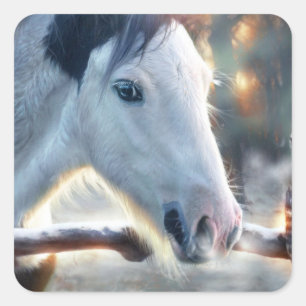 Pegatina Cuadrada Navidades Caballo y Búho Beautino