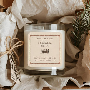 Pegatina Cuadrada Navidades Cabina de Vintage Nocturno Vela Rustic