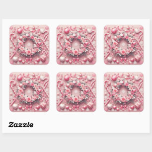 Pegatina Cuadrada Navidades Candy Rosa Canes Balls Wreath