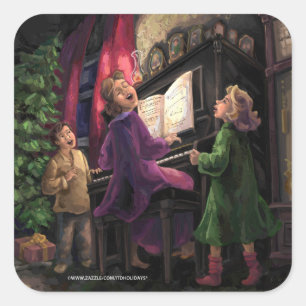 Pegatina Cuadrada Navidades cantando a lo largo