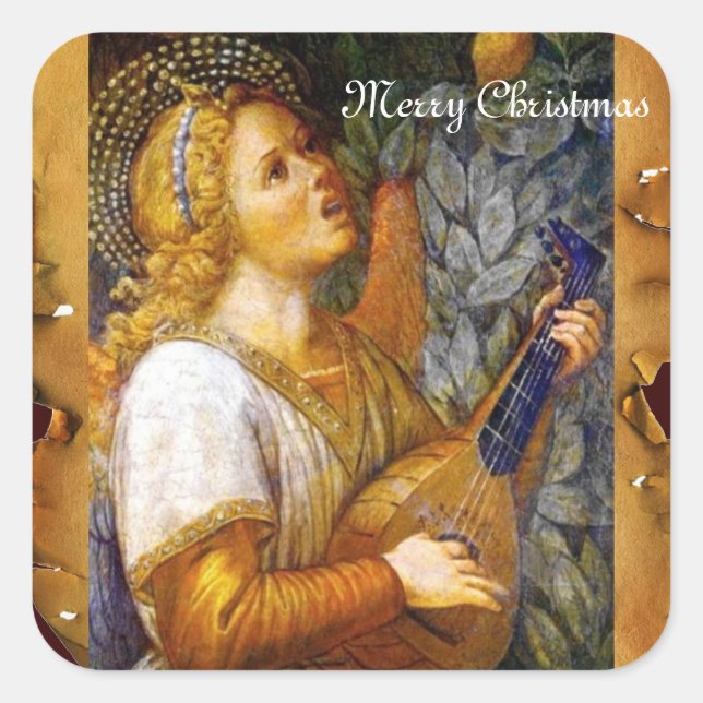 Pegatina Cuadrada Navidades CANTANTES ANGEL HACIENDO MÚSICA ANTIGUA  (Anverso)