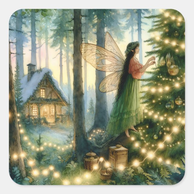 Pegatina Cuadrada Navidades caprichosos del núcleo del algodón (Anverso)