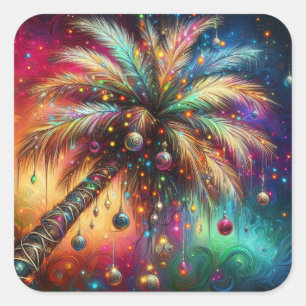 Pegatina Cuadrada Navidades caprichosos Palm Tree Tropical Beach Viv