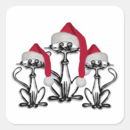 Pegatina Cuadrada Navidades Caroling Cats Joyous Fun