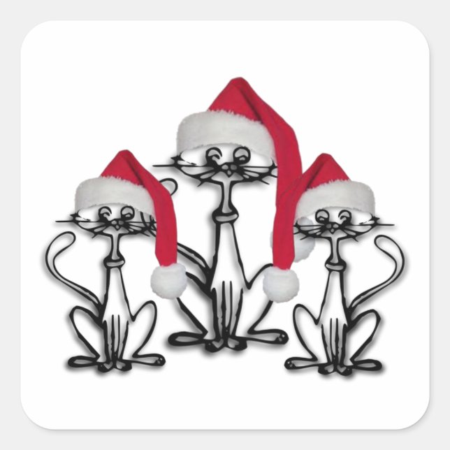 Pegatina Cuadrada Navidades Caroling Cats Joyous Fun (Anverso)