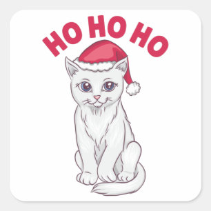 Pegatina Cuadrada Navidades Cat Ho Ho Ho Ho