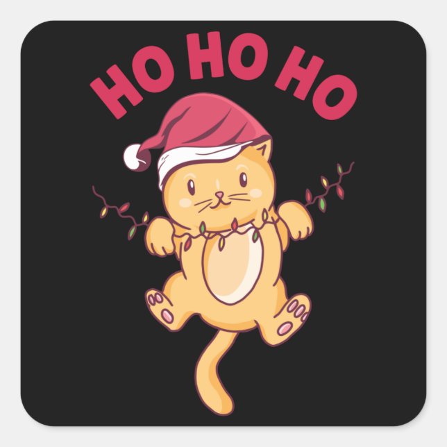 Pegatina Cuadrada Navidades Cat Ho Ho Ho Ho (Anverso)