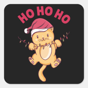 Pegatina Cuadrada Navidades Cat Ho Ho Ho Ho Ho